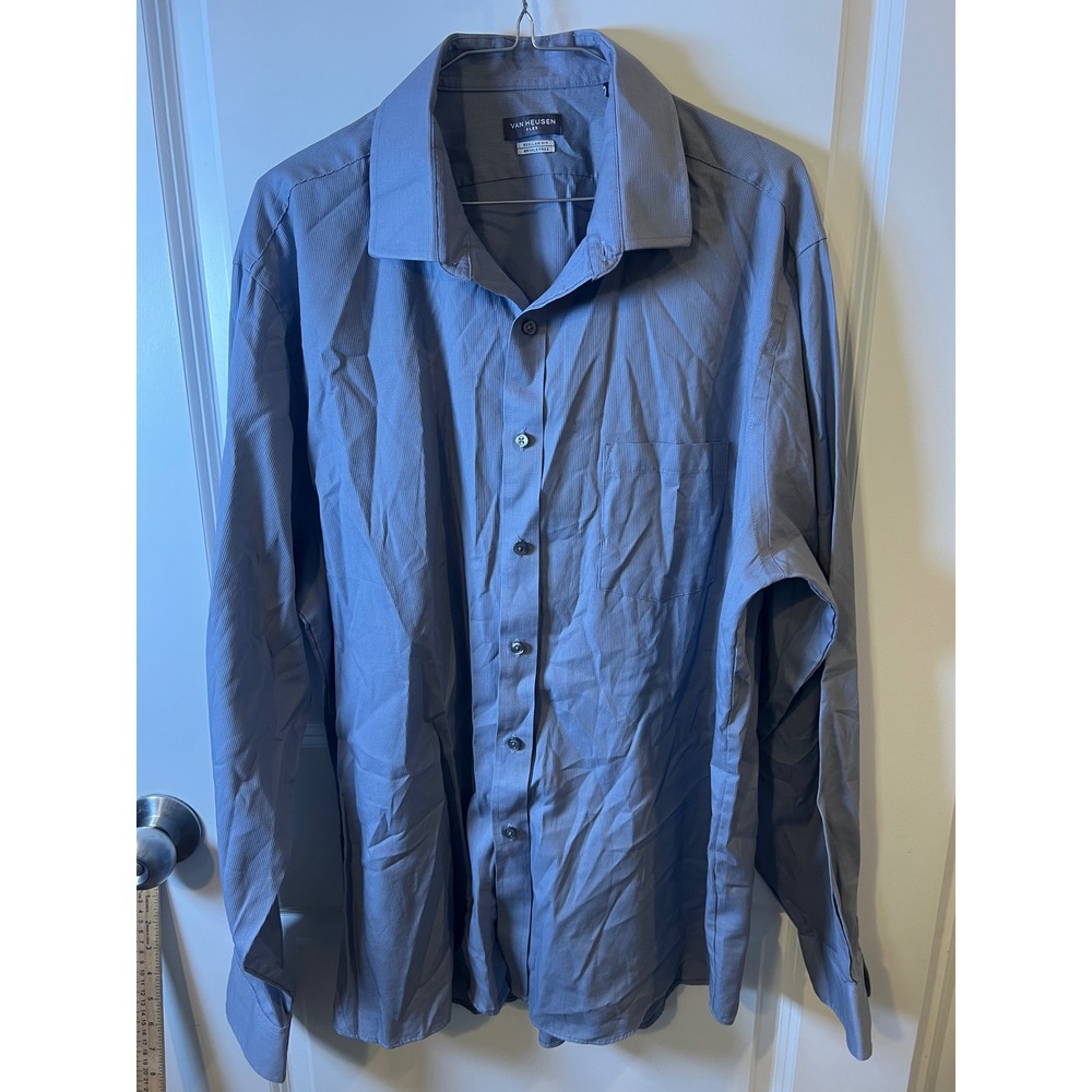 Van Heusen Mens Dress Shirt Wrinkle Free Regular Fit Blue XL 17.5 36/37‎